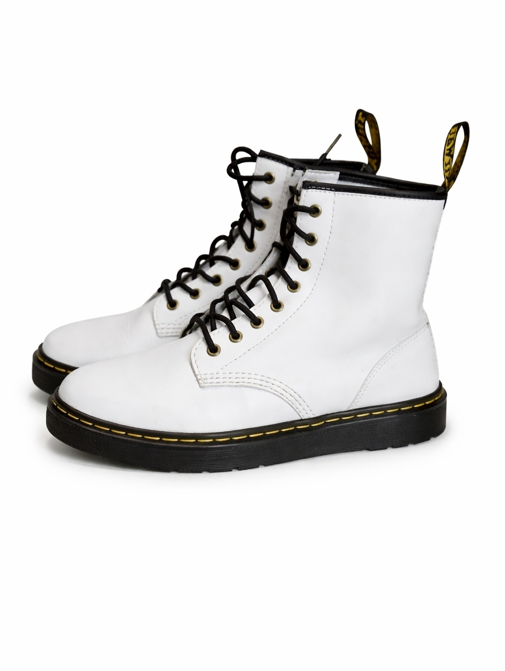 Dr. Martens White Leather Zavala Tie Up Combat Boots 10